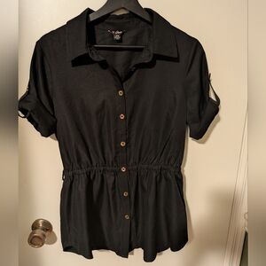 Guess Black Satin Button-Up Top